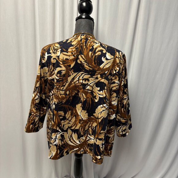 Alfred Dunner Womens Open-Front Blazer Size 16W Brown Blue Floral Sequin Jacket - Picture 4 of 8